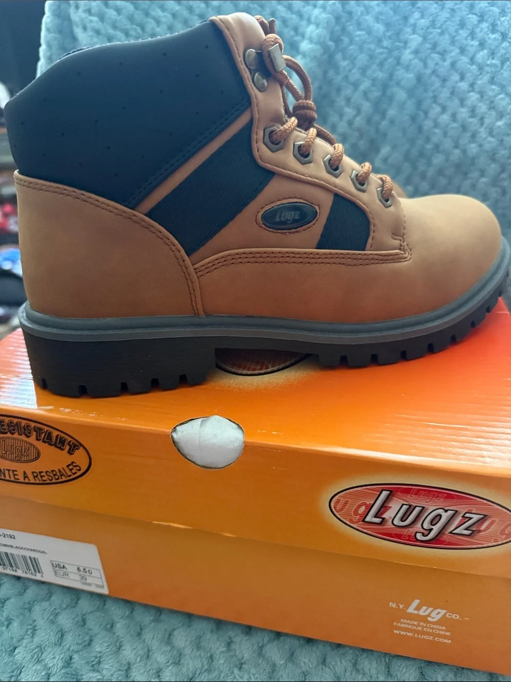 Lugz Tan and Black Lace-Up Men's Work Boots